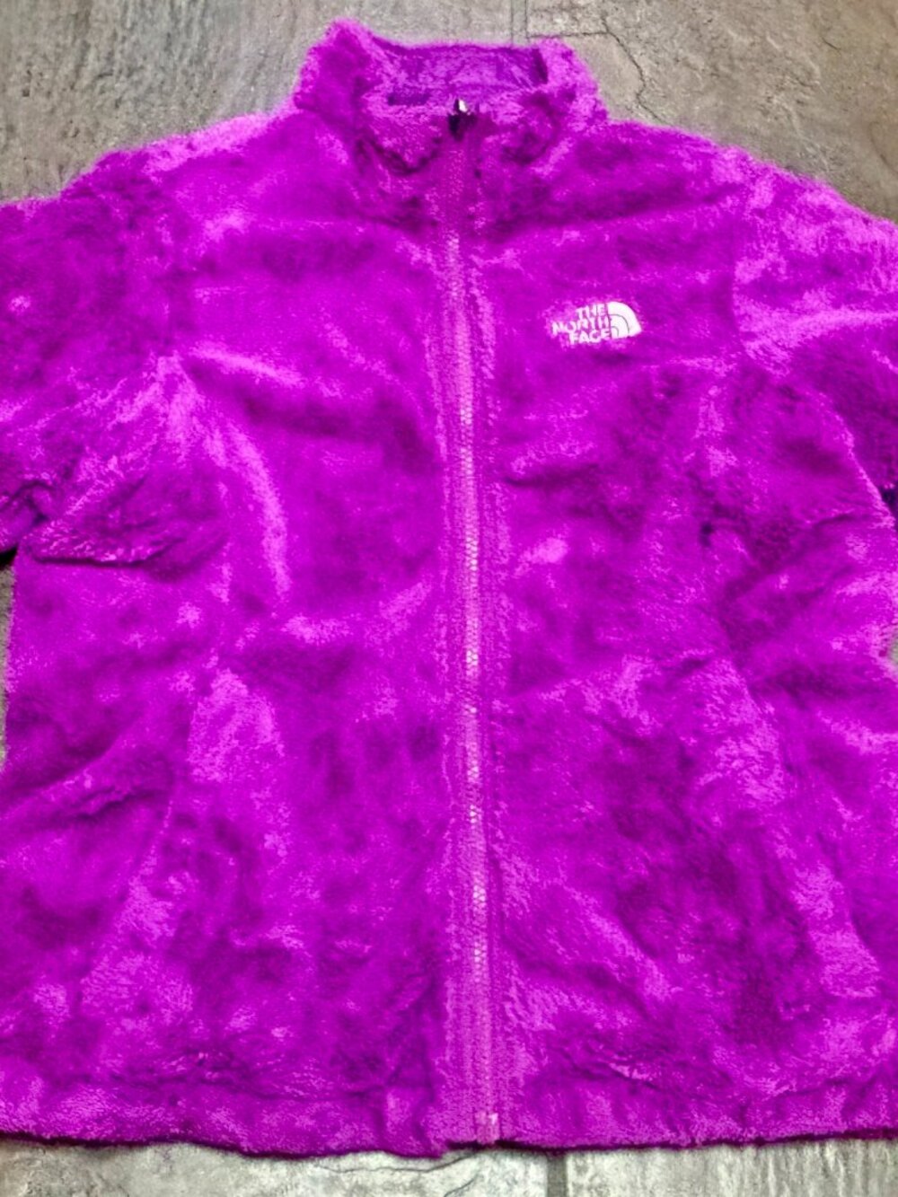 The North Face Reversible Jacket Girls L Purple Soft Fuzzy High Pile Fleece Zip